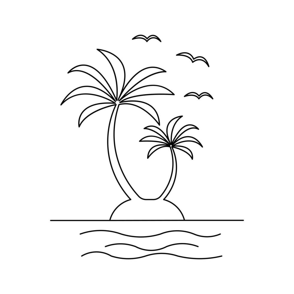 One line palm tree art in minimal style beach plant isolated drawing of nature element vector