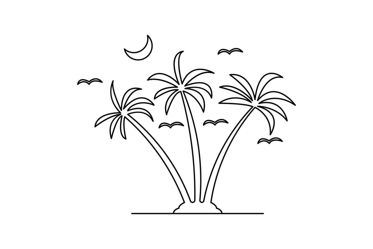 Palm tree single line art in minimal style isolated summer plant drawing for tropical beach design vector