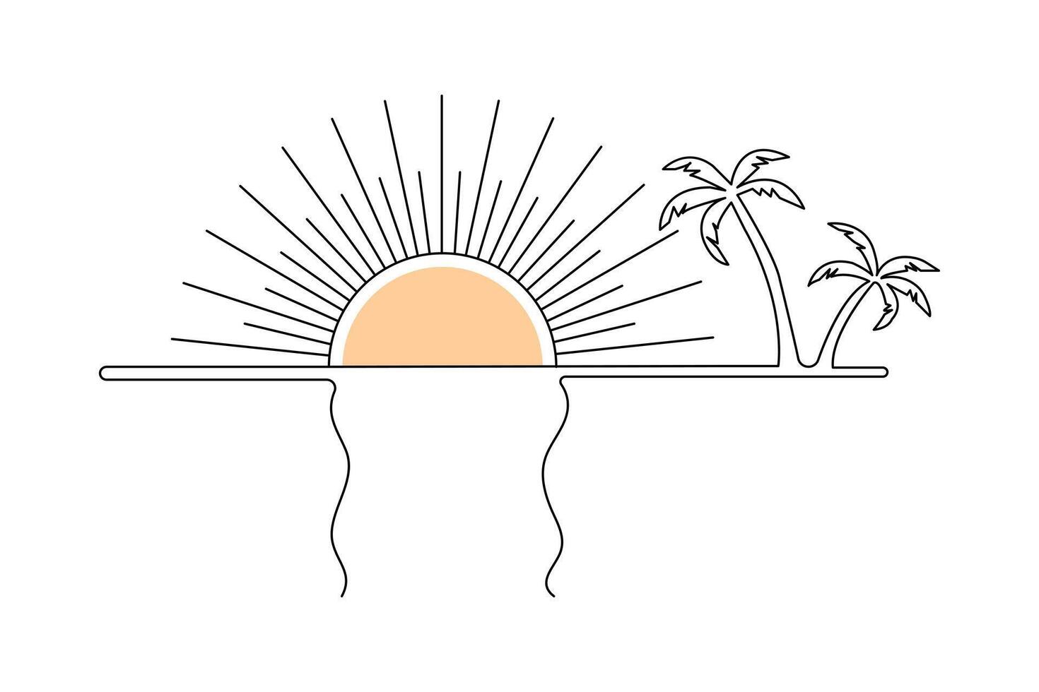 Continuous line sketch of sunset design minimalist style in clean and abstract outline format vector
