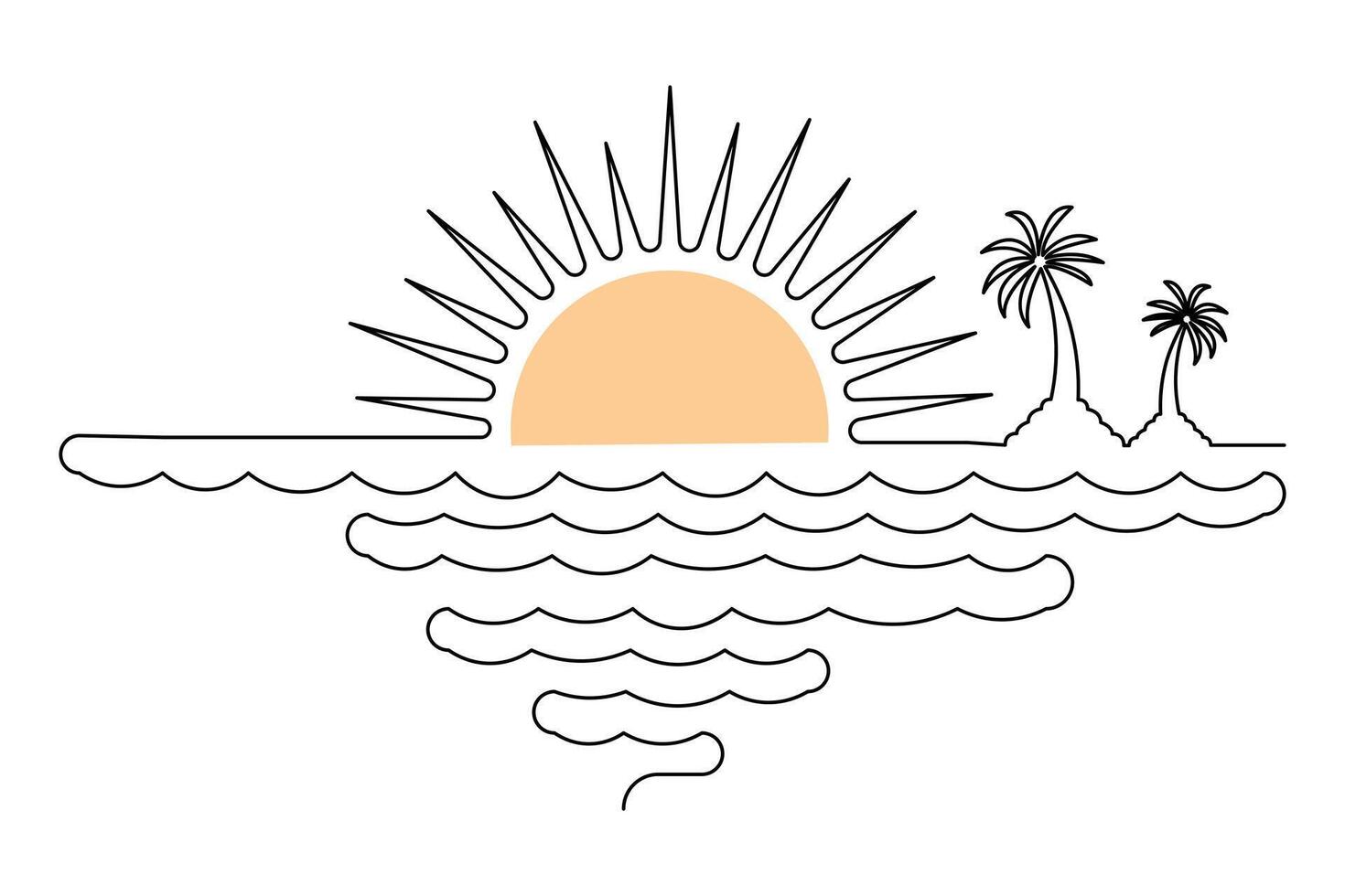 One line illustration of sunset in modern minimalist abstract art with clean outline on white vector