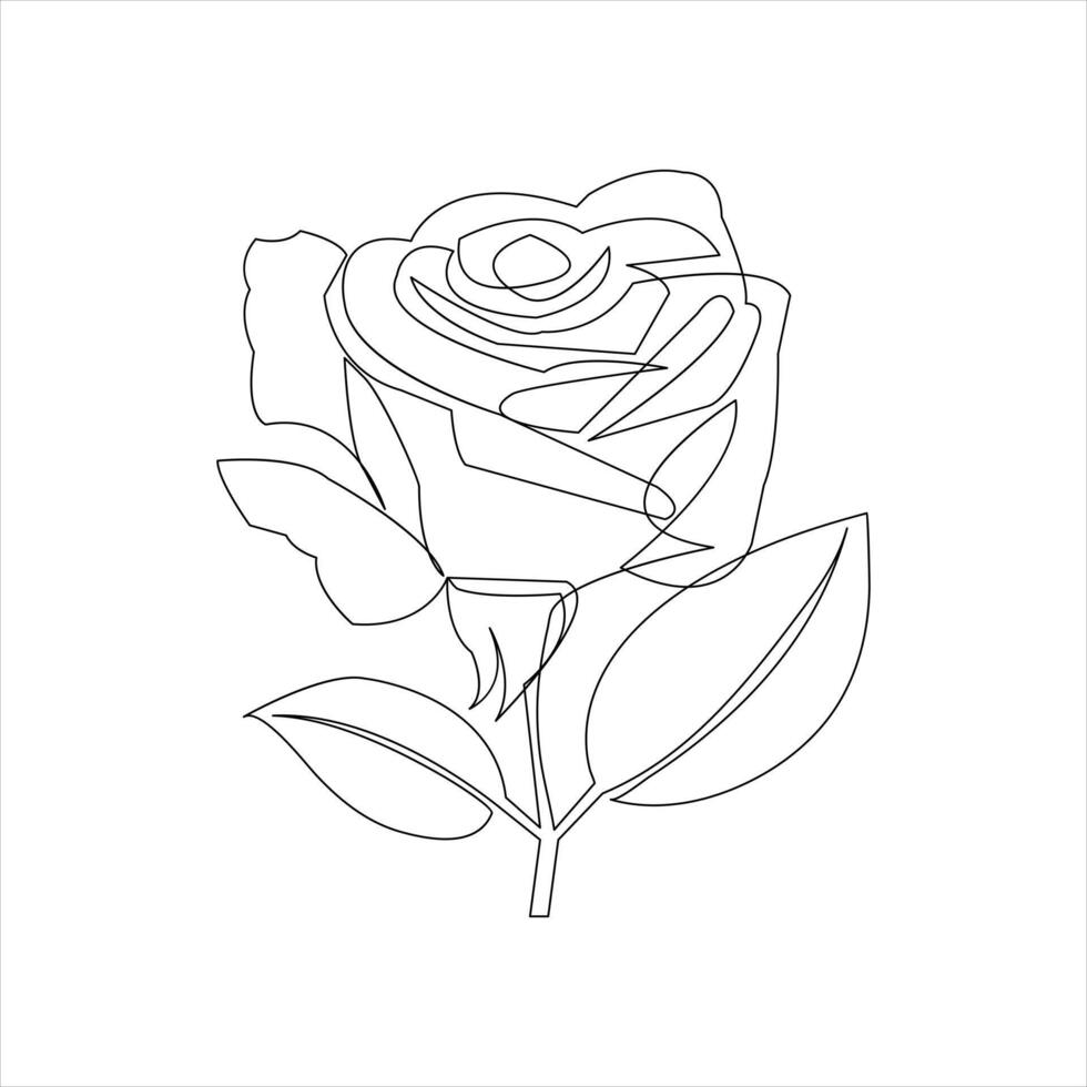 Hand drawn rose in one line art style on white background vector