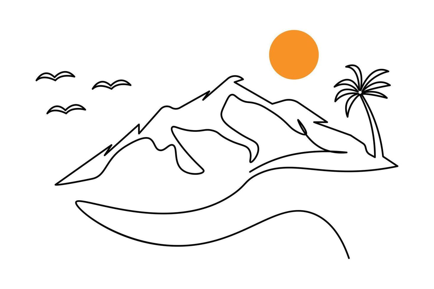 Minimalist mountain peak outline design vector