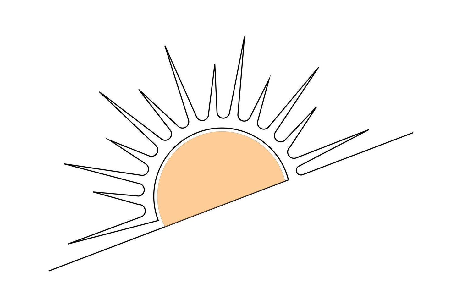 Continuous line art of a sunset scene with minimalist style and simple outline in black and white vector