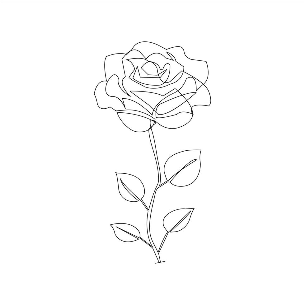Minimal rose flower sketch drawn with one line continuous technique vector