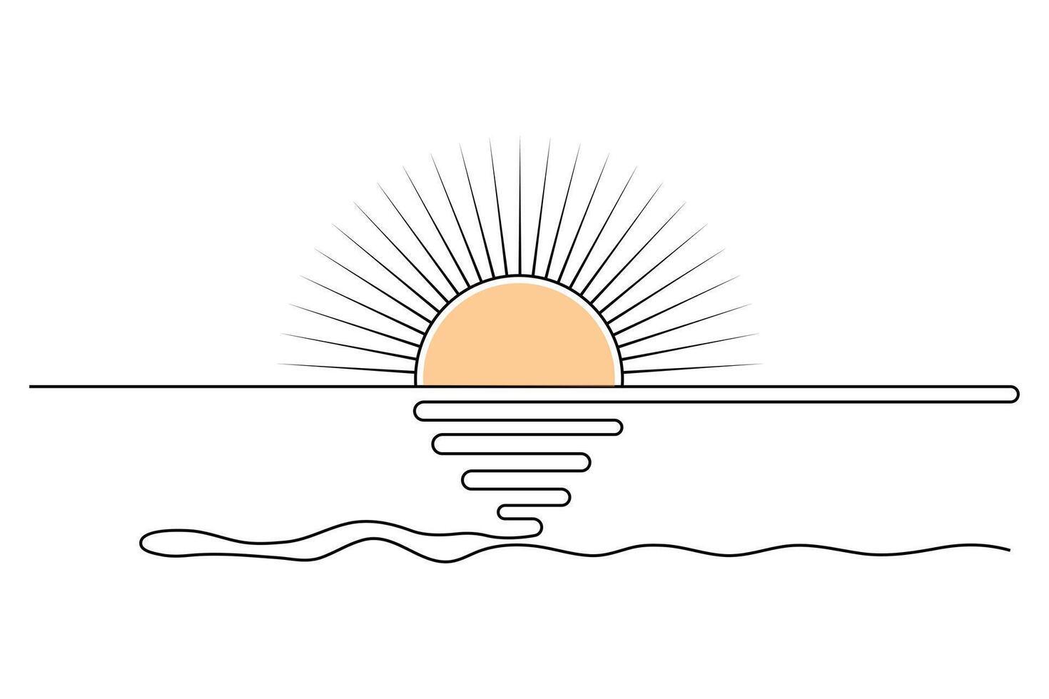 Sunset continuous one line drawing minimalist art in simple outline style isolated on white background vector