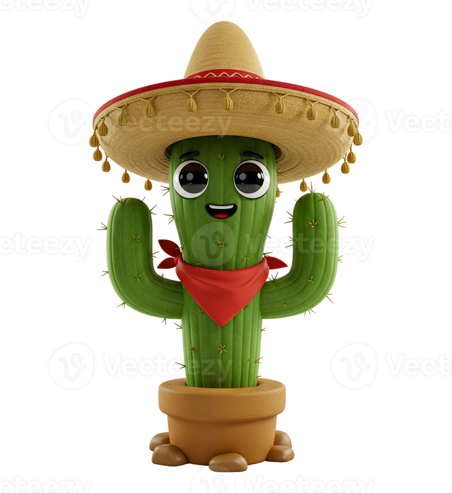 Cute cactus in mexican hat png
