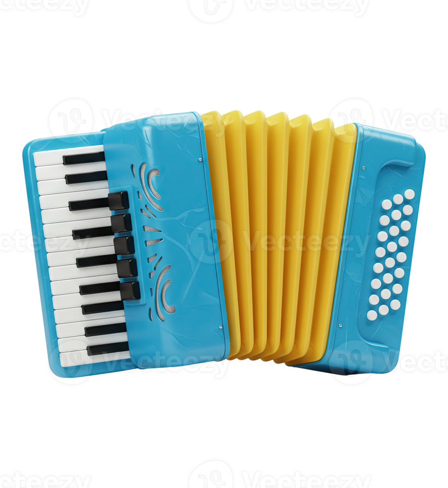 A blue accordion with yellow keys png
