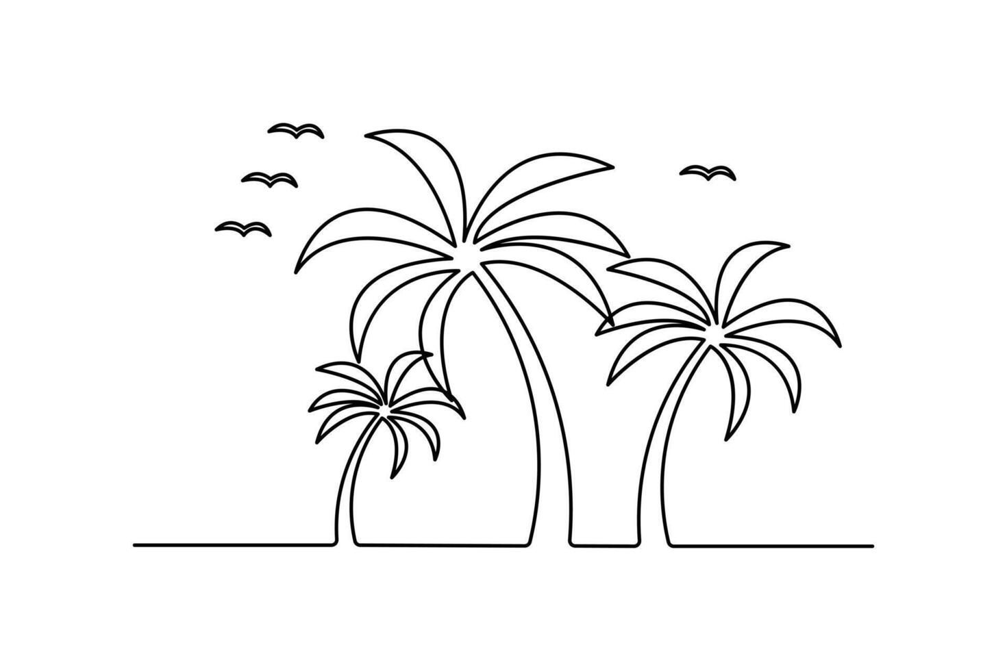 Isolated palm tree one line drawing in minimal sketch style outline for nature decor illustration vector