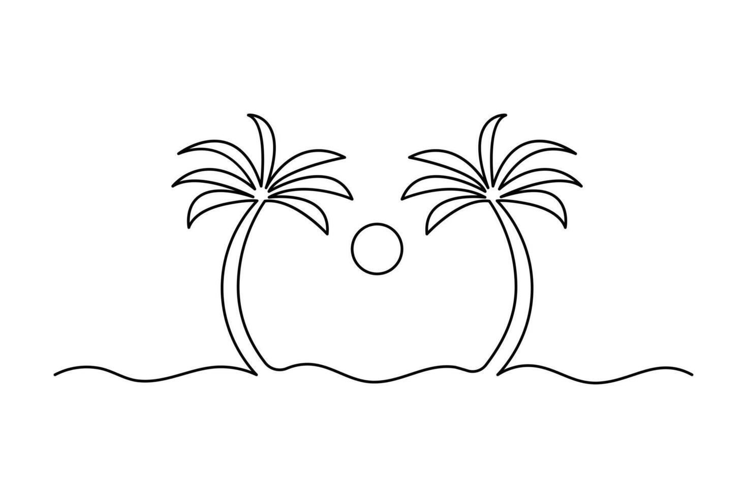 Simple one line palm tree drawing minimalist outline for tropical nature theme and beach design vector