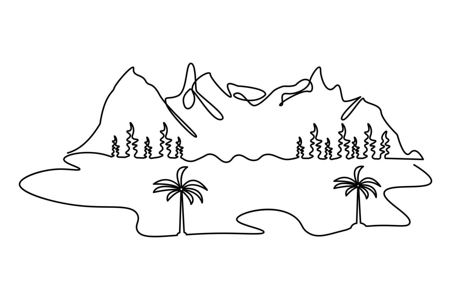 Clean line mountain icon drawing vector