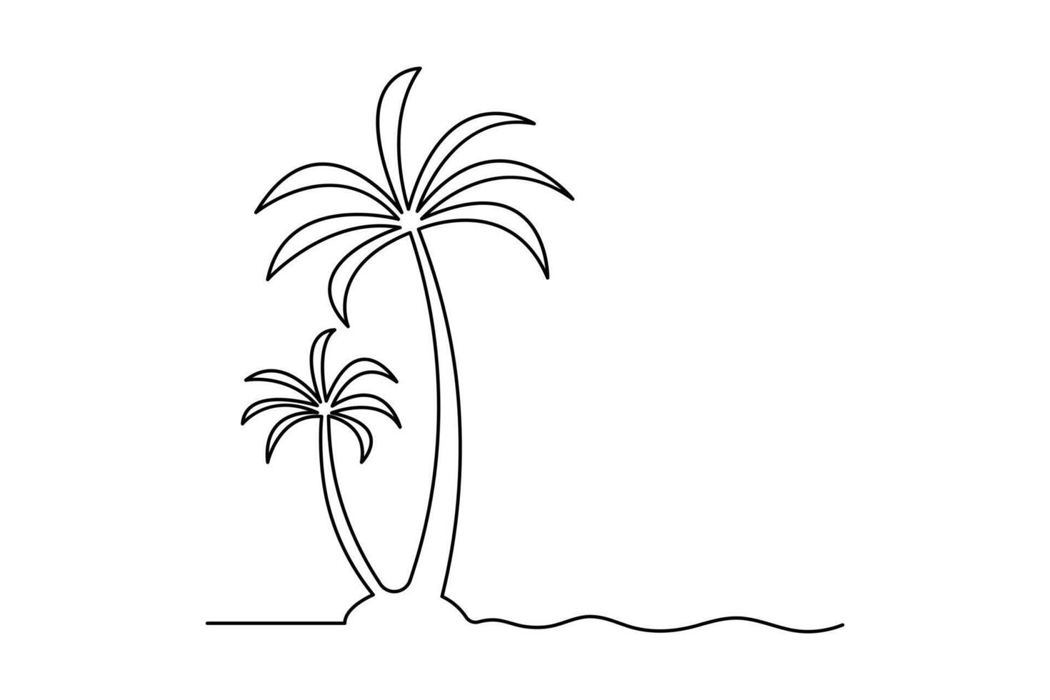 Minimal palm tree art drawn in one line sketch isolated outline of tropical beach plant design vector