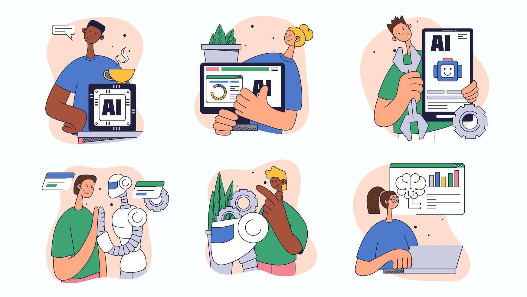 Illustration of people using AI technology vector
