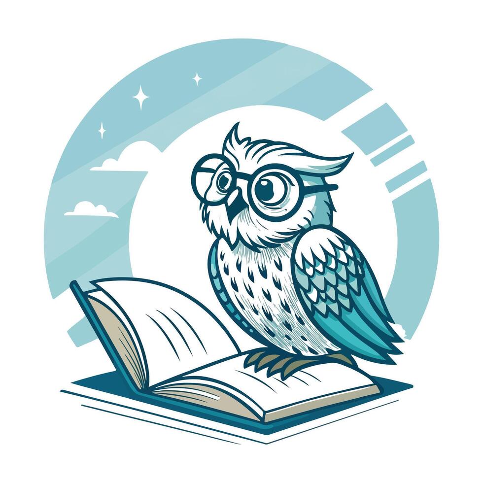 Learning Icon of Wise Owl with Book in Retro Style vector