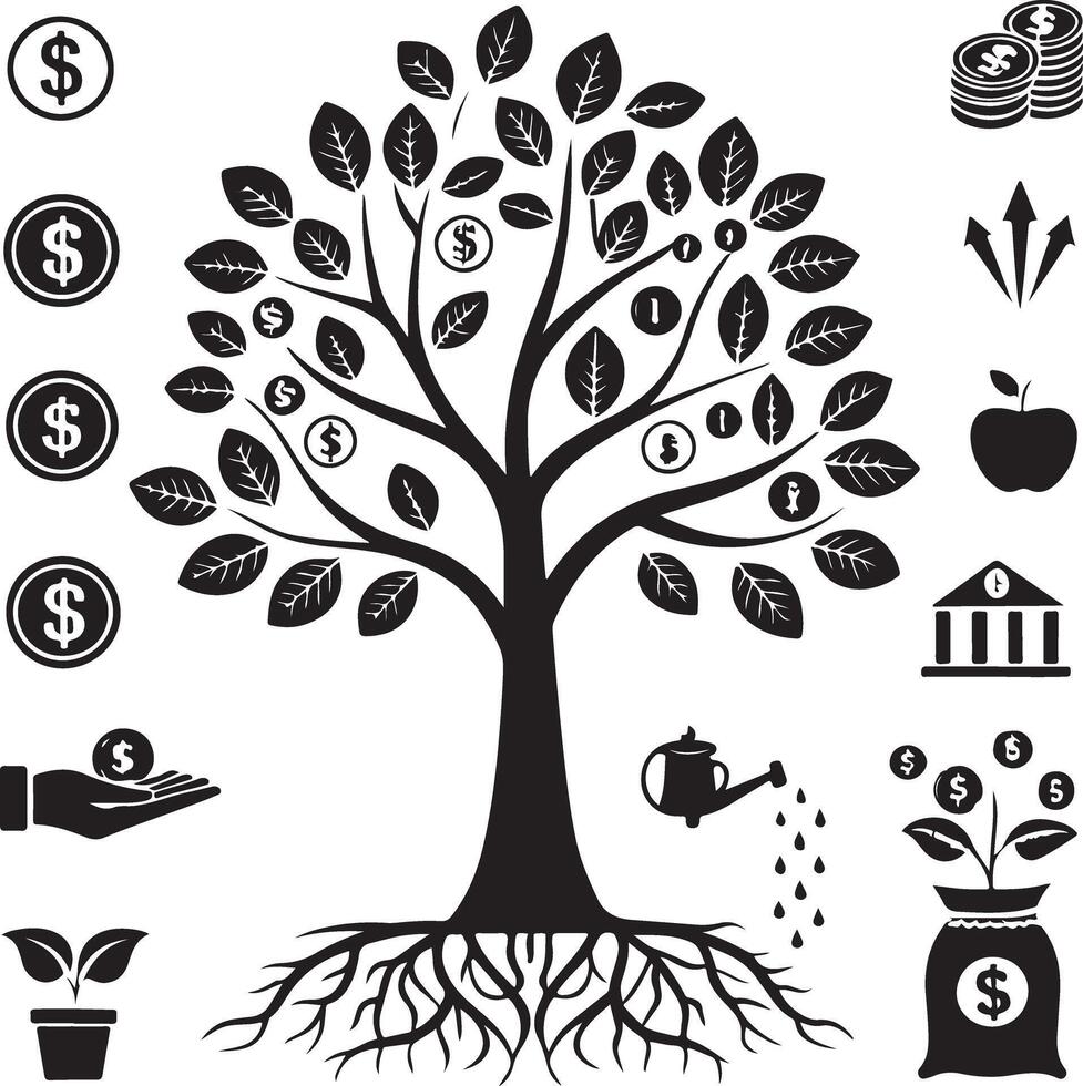 Financial Success Tree Icons for Wealth Concept vector