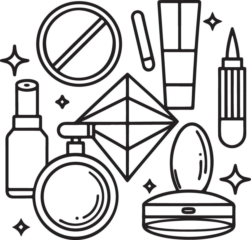 Cosmetic Line Art Icons Makeup and Skincare Set vector