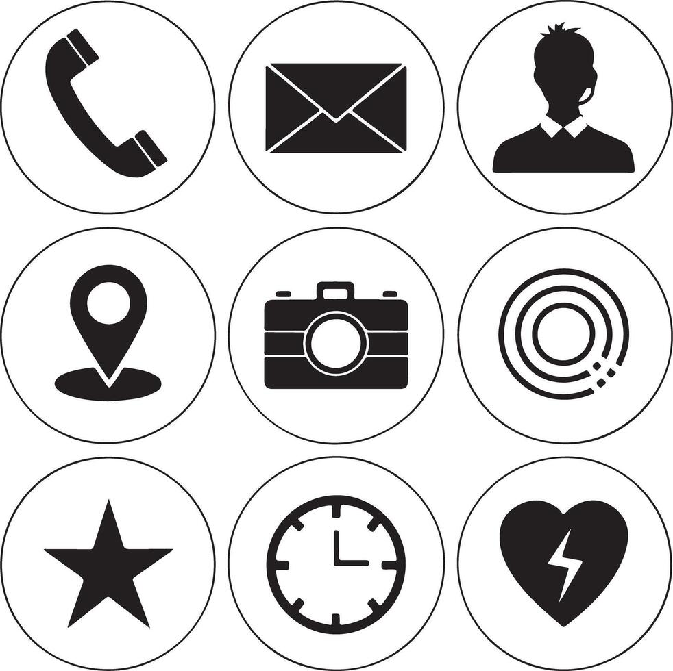 Minimal Line Icons Set Location Star Heart Mail Coffee vector