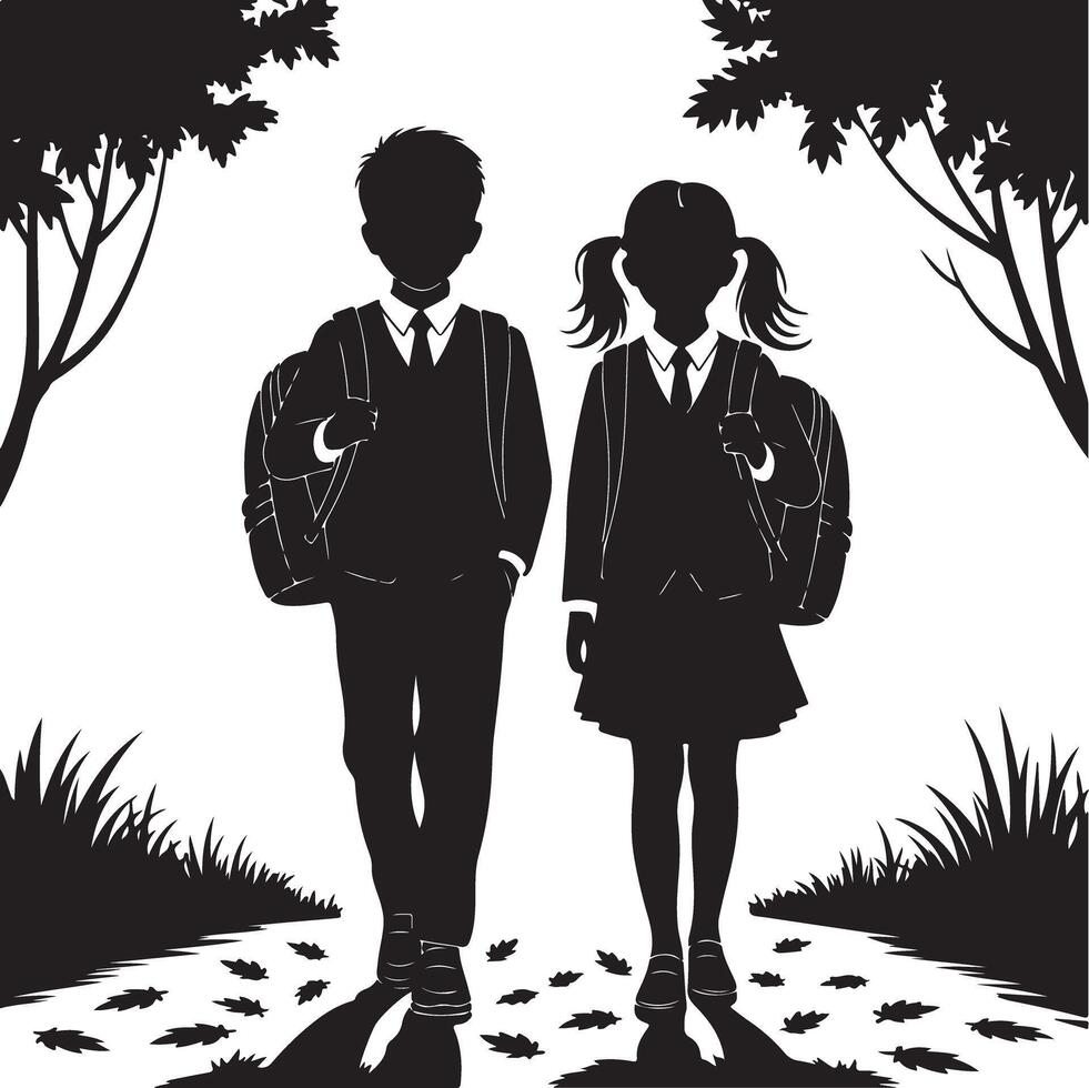 Backpack Silhouette of Kids Walking to School vector