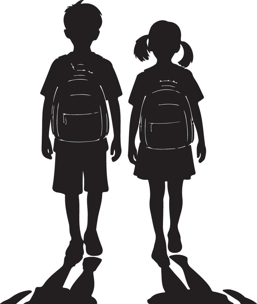 Walking Boy and Girl School Silhouette Design vector
