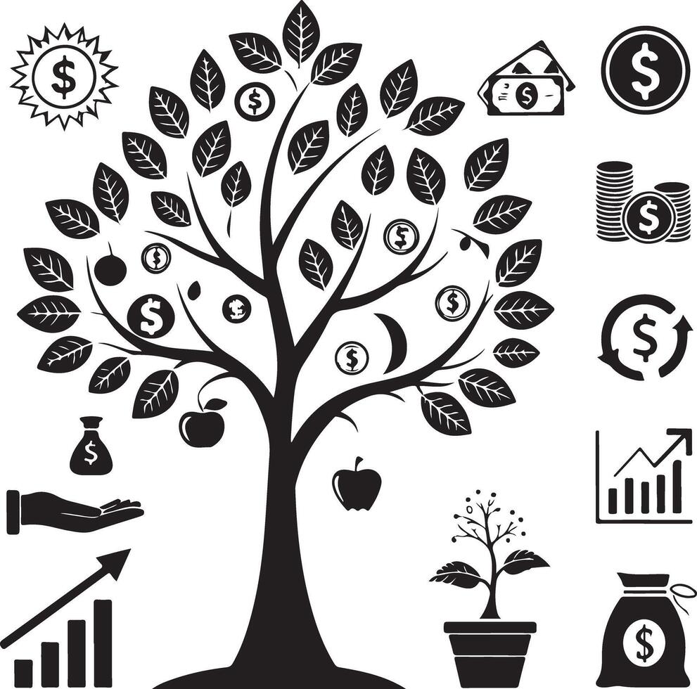 Investment Tree with Dollar Icons Illustration vector