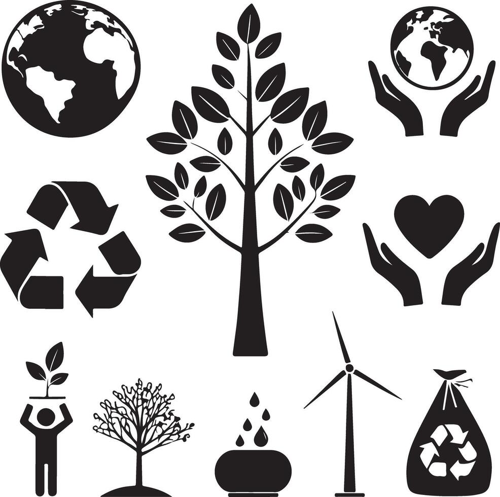 Eco Icons Set Sustainability, Renewable Energy, Nature, and Environment Symbols vector