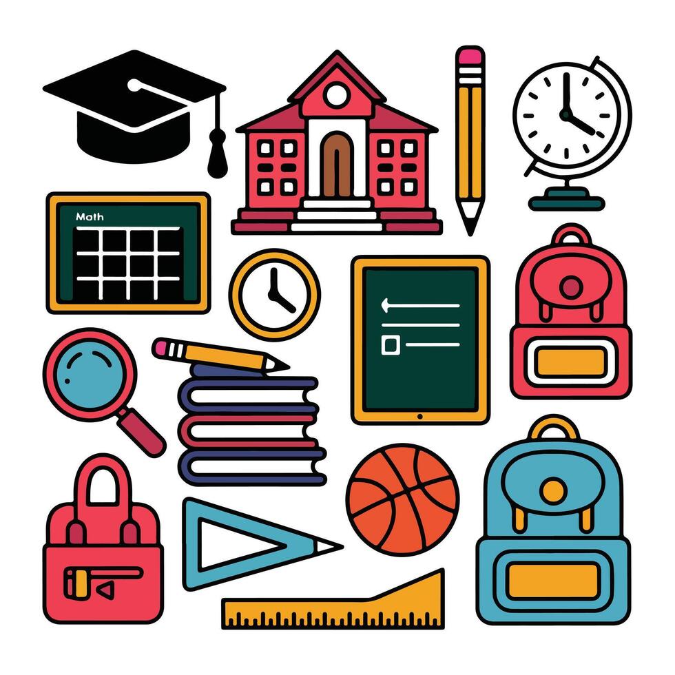 School Supplies Clipart Set with Books and Backpacks vector