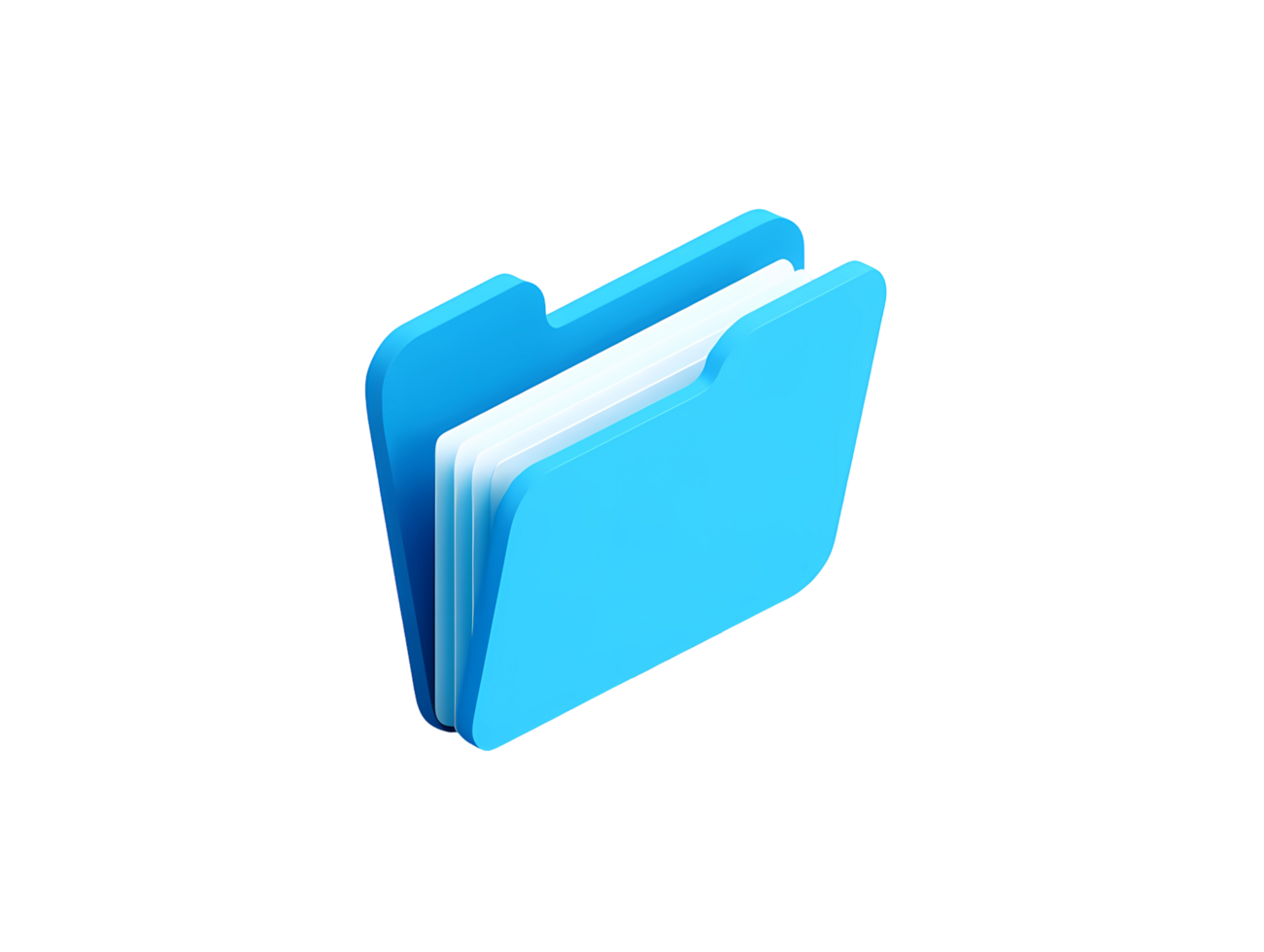 Blue folder icon with white papers on transparent background png