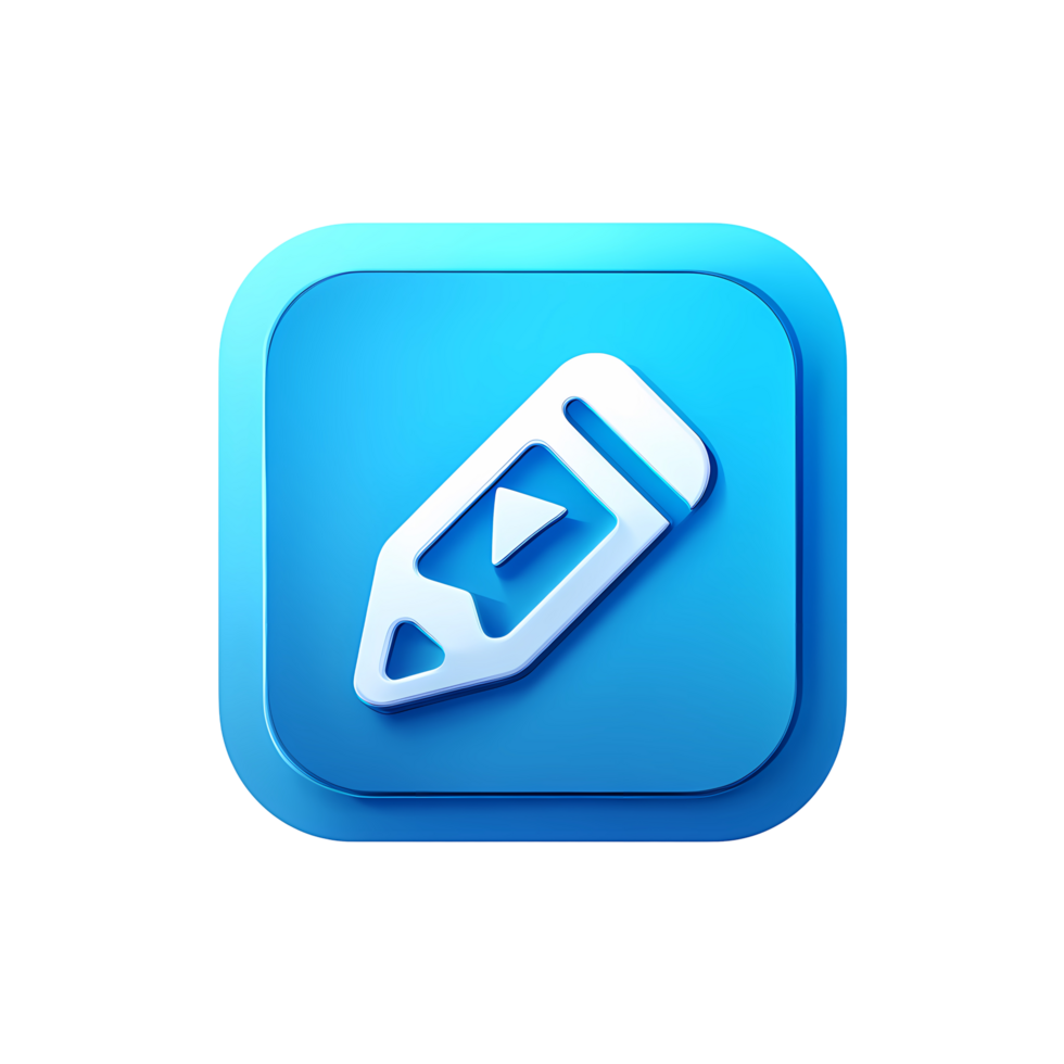 Blue Edit Icon with Pencil and Play Button on transparent background png
