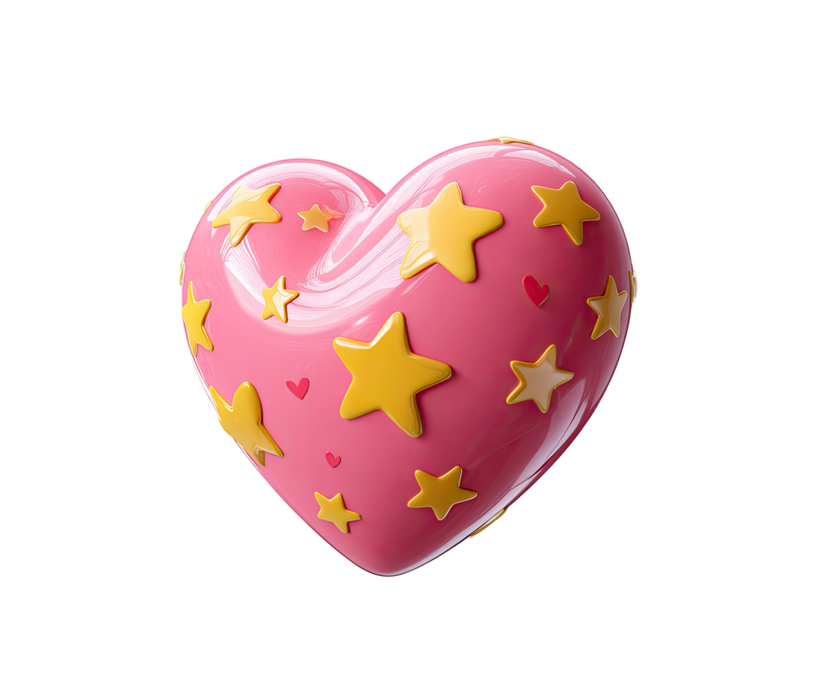 Pink Heart with Yellow Stars and Hearts Pattern on Transparent Background png