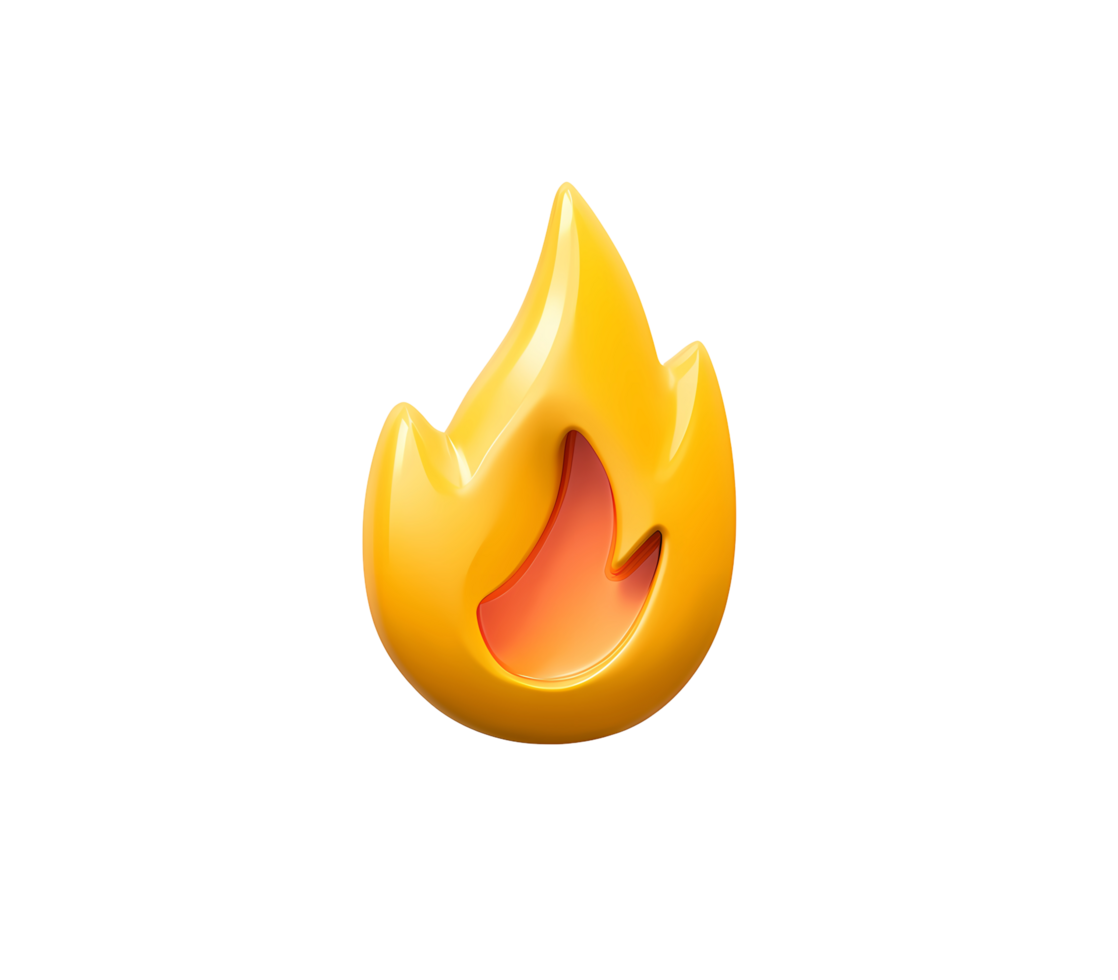 Shiny Golden Flame Icon with Red Core on a White Background png
