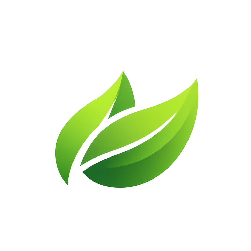Two stylized green leaves overlapping on transparent background for design projects png