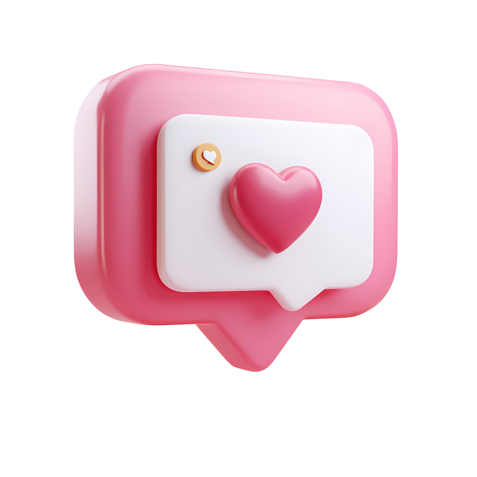 Pink Speech Bubble with Heart Like Notification on transparent background png