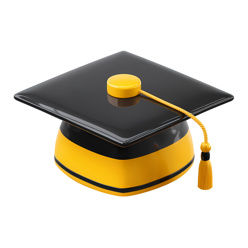 Black and Yellow Graduation Cap with Tassel on Transparent Background png