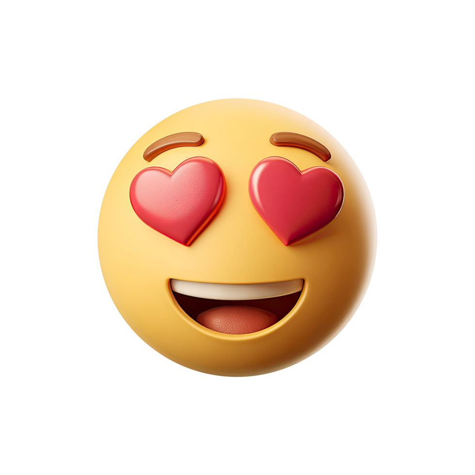 Yellow Emoji with Heart Eyes and a Smiling Expression on a White Background png