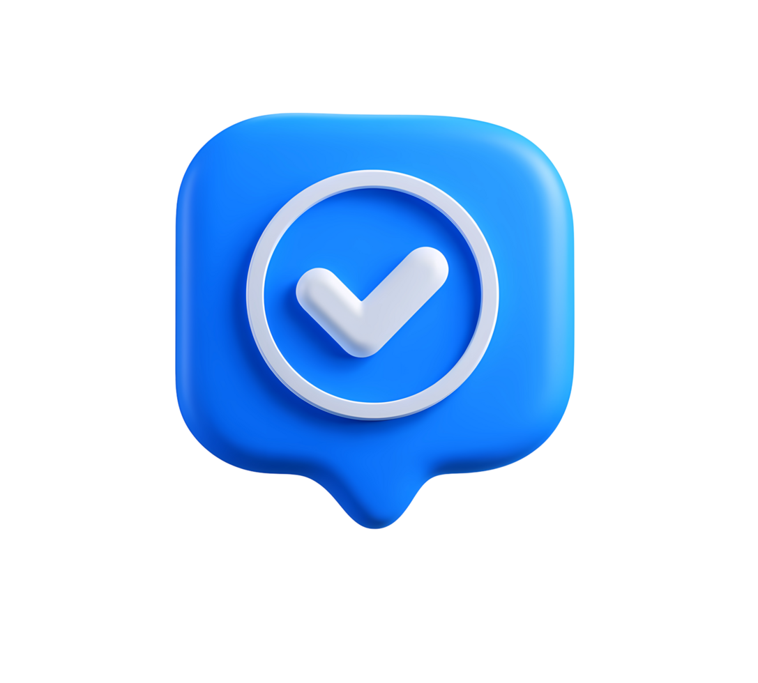 Blue speech bubble with white check mark on transparent background png