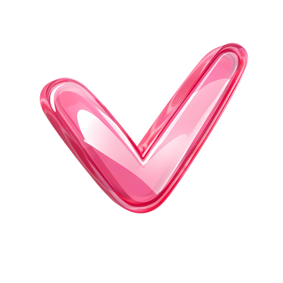 Pink Glass Check Mark Symbol on Transparent Background for Design Use png