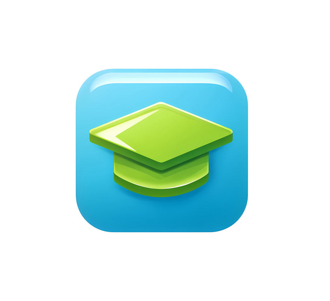 Green Graduation Cap Icon on Blue Square on Transparent Background png