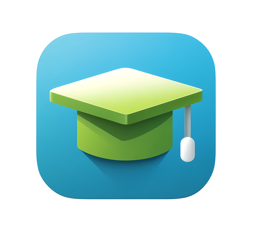 Green Graduation Cap Icon on Blue Background on transparent background Illustration png