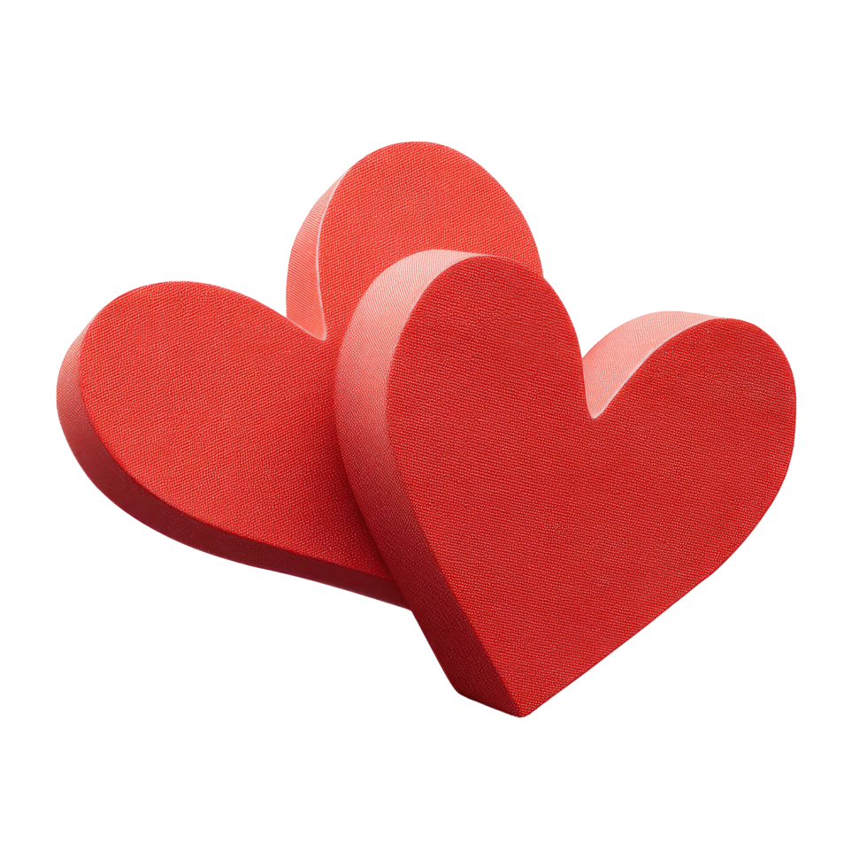 Two Textured Red Hearts Intertwined Symbolizing Love and Affection on a White Background png