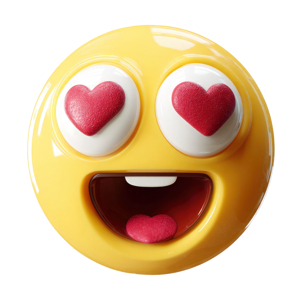 Yellow Emoji with Heart Eyes and Open Mouth on Transparent png
