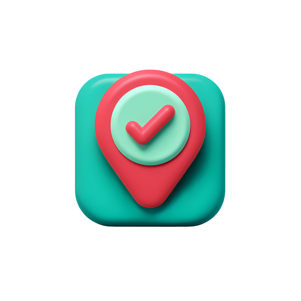 3D Location Pin with Check Mark Teal and Red Colors png