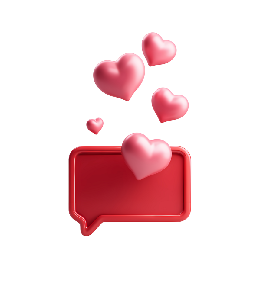 Red Speech Bubble with Pink Hearts Floating Upward on transparent background png