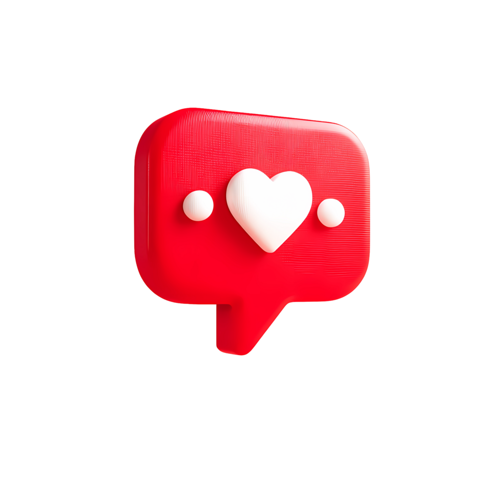 Red Speech Bubble with White Heart and Dots on Transparent Background png