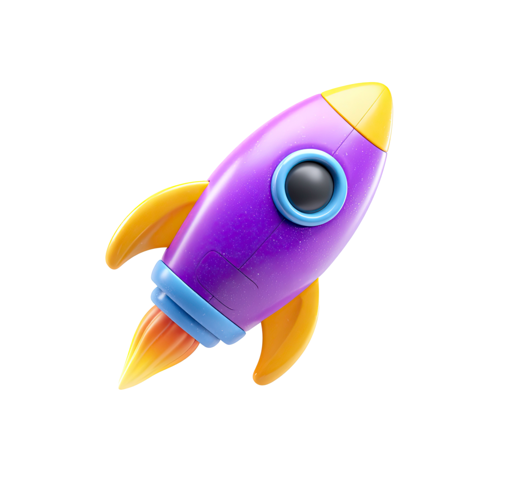 Cartoon Rocket Ship with Flames Isolated on Transparent Background purple cartoon png