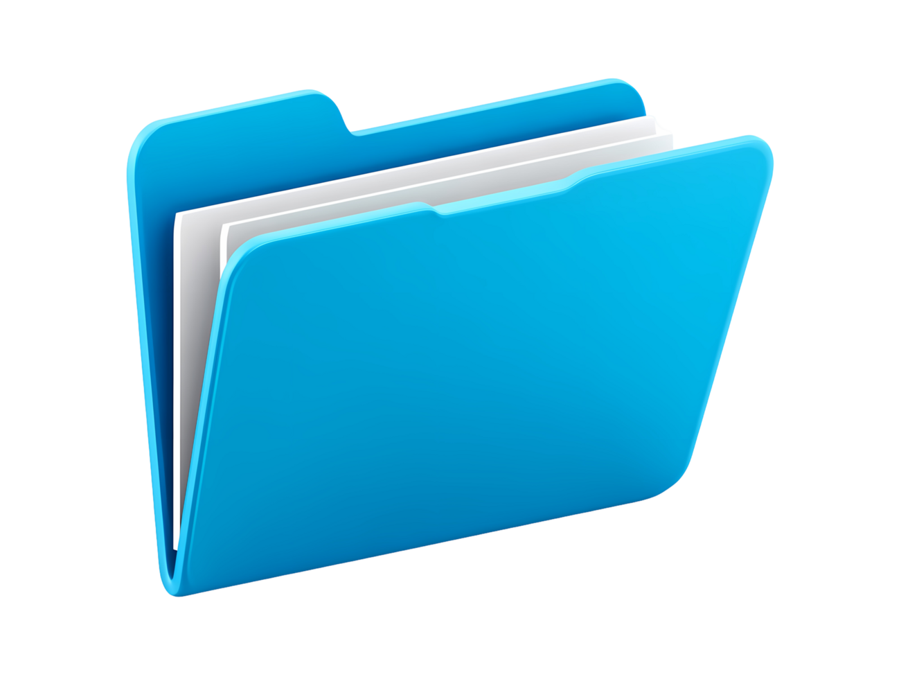 Blue folder icon with white papers on transparent background vibrant png
