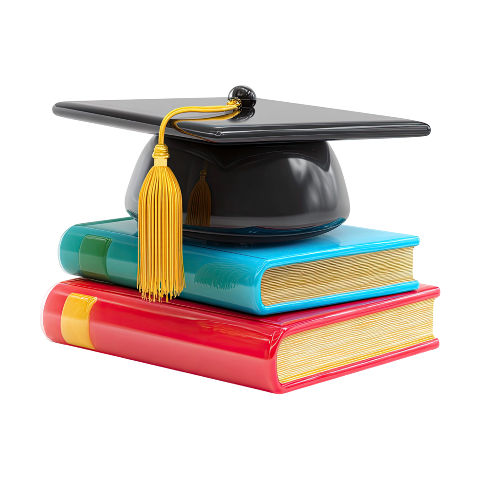 Graduation Cap on Stack of Books Illustration on Transparent Background graduation png