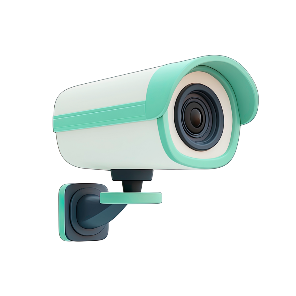 Modern Security Camera in White and Teal Color Scheme on Transparent Background png