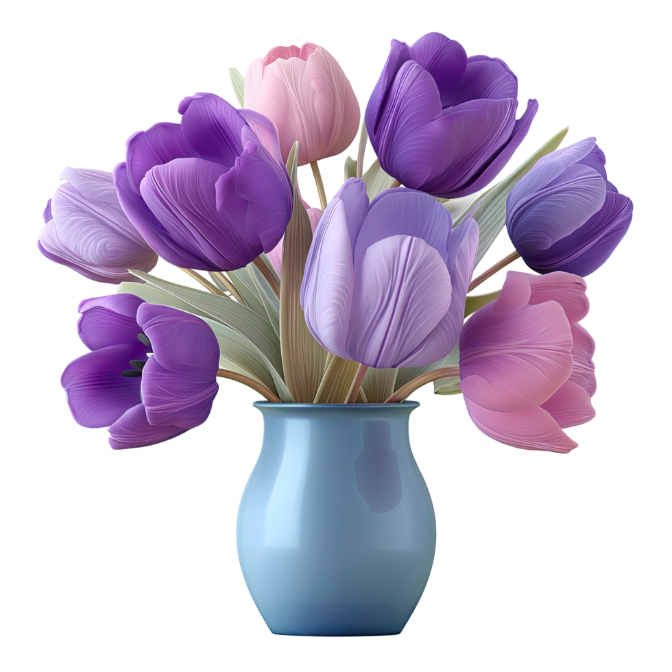 Purple and Pink Tulips in Blue Vase Still Life png