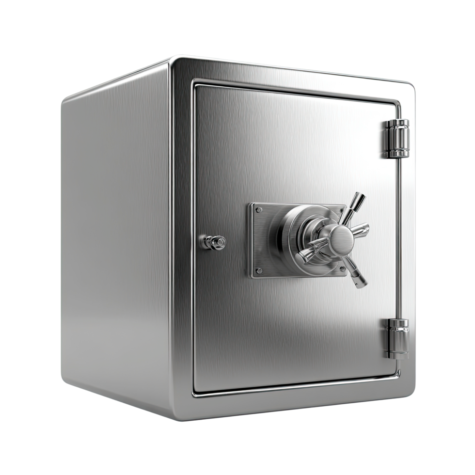 Shiny Metal Safe with Combination Lock and Brushed Steel Finish Design png
