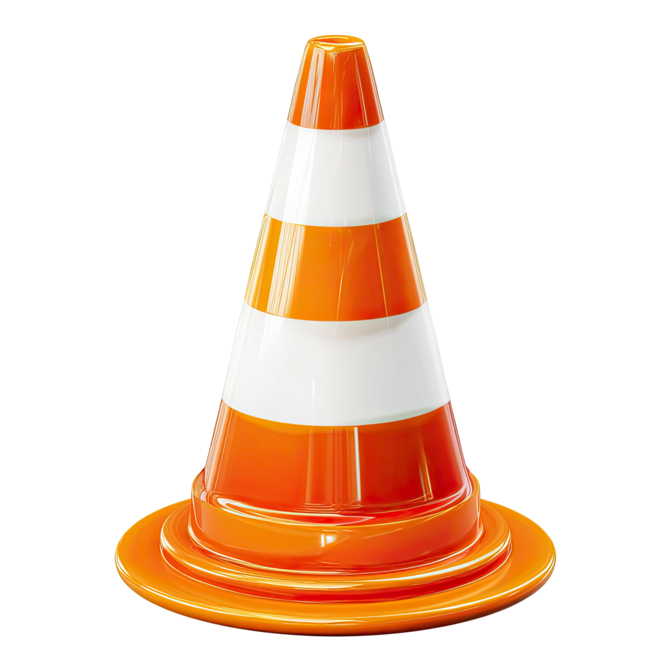 Shiny Orange and White Traffic Cone Isolated on Transparent Background vibrant png