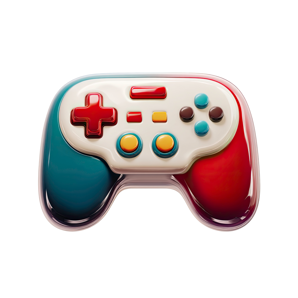Retro Style Game Controller Illustration with Red and Blue on Transparent Background png